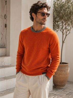 Vintage Abercrombie Wool Sweater Orange Medium Minimalist Cozy Fall Winter